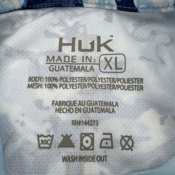 Huk Performance Fishing XL Hoodie Shirt Blue Camo Long Sleeve UPF Sun Protection - Picture 5 of 10